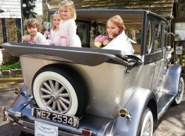 Silver vintage wedding car for hire in Lewes